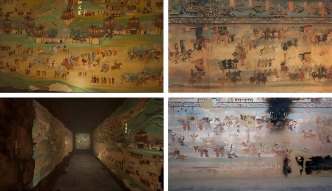 图16 《敦煌：沙海谜窟》中的壁画细节与莫高窟第156窟壁画原貌 