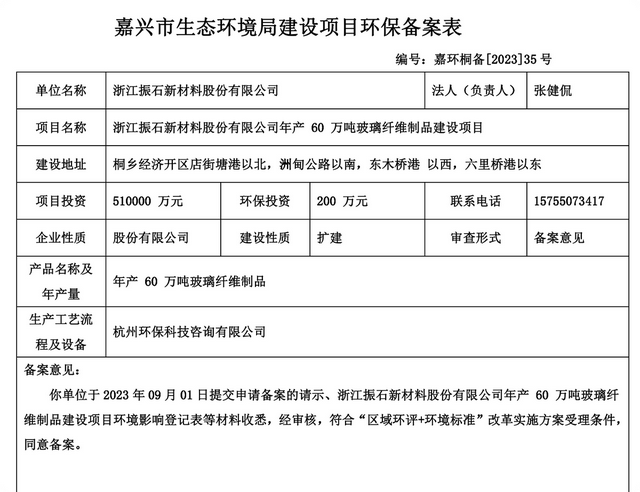 （截图源自振石股份项目环保备案表）