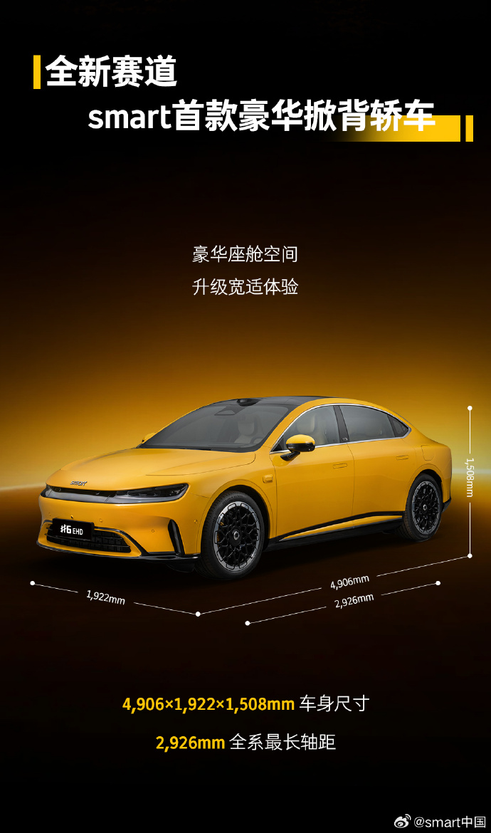 smart 首款豪华掀背轿车精灵#6 EHD 官图公布：可变运动尾翼，插混动力