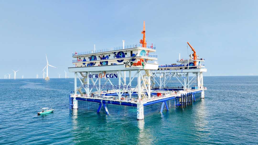 中广核汕尾“伏羲一号”风渔融合示范项目航拍图。（资料图片）