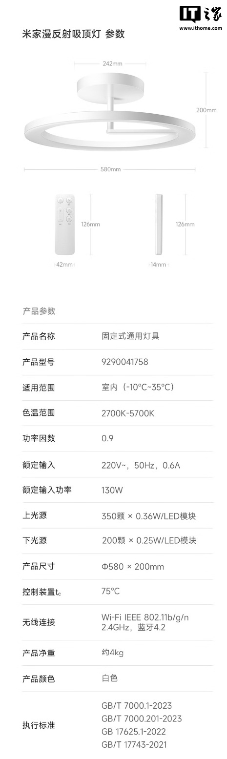 京东米家(MIJIA)米家漫反射吸顶灯1899 元直达链接
