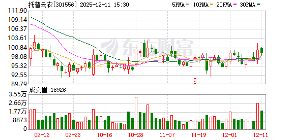 托普云农:公司12月10日的股东人数为11825户