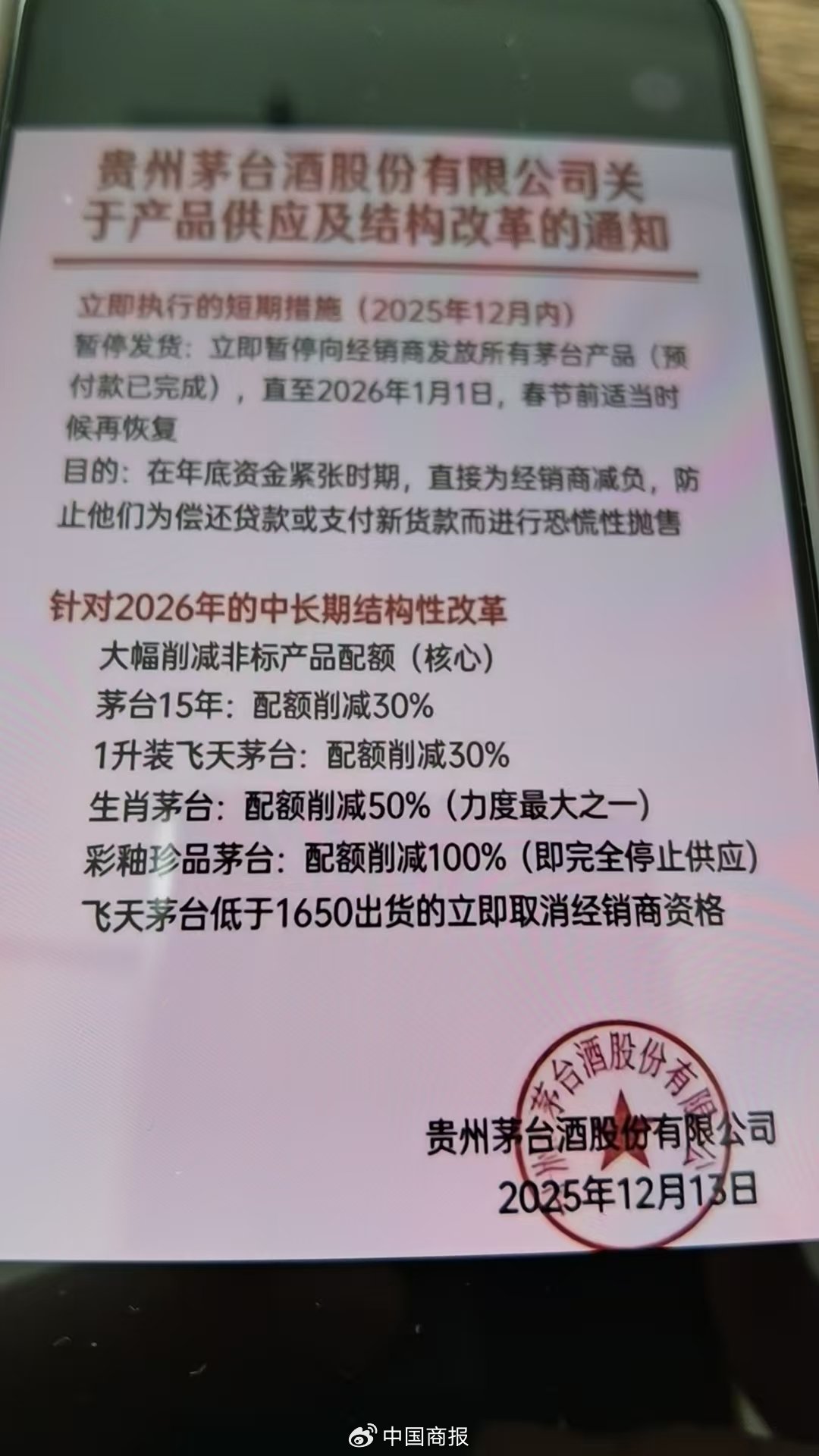 一份有关贵州茅台要推出控量政策的文件在社会上流传。