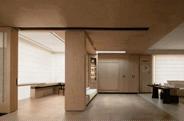 可平滑移动、自由分隔空间的智能电动移动柜。兔宝宝供图