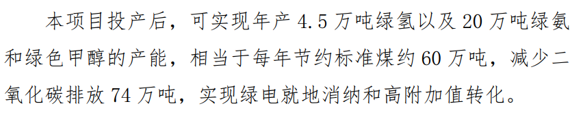 截图自《中国能源建设股份有限公司关于吉林松原氢能产业园(绿色氢氨醇一体化)项目一期工程投产的公告》