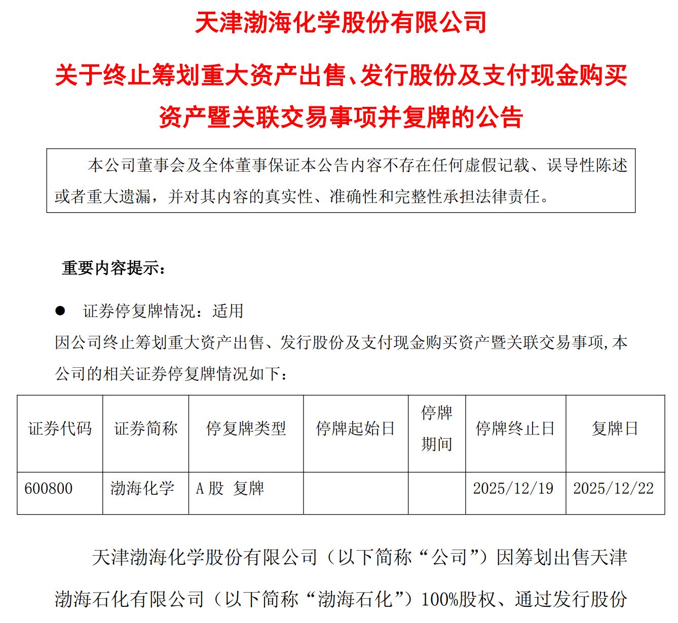 图片来源：渤海化学公告