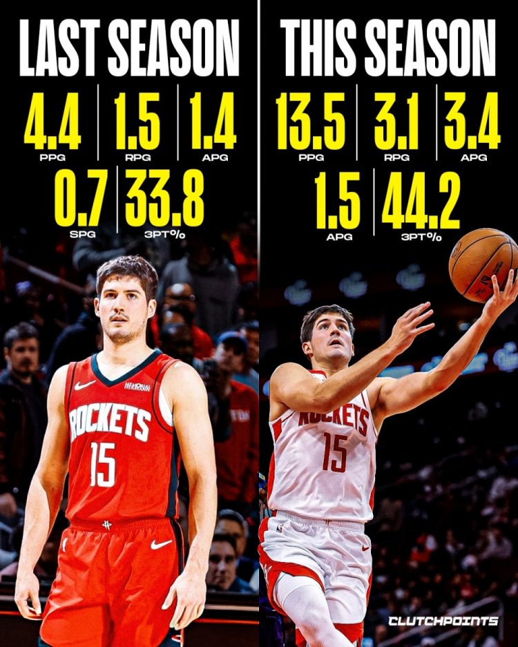 火媒：谢泼德本季场均13.5分&三分44.2% 上季4.4分&三分33.8%