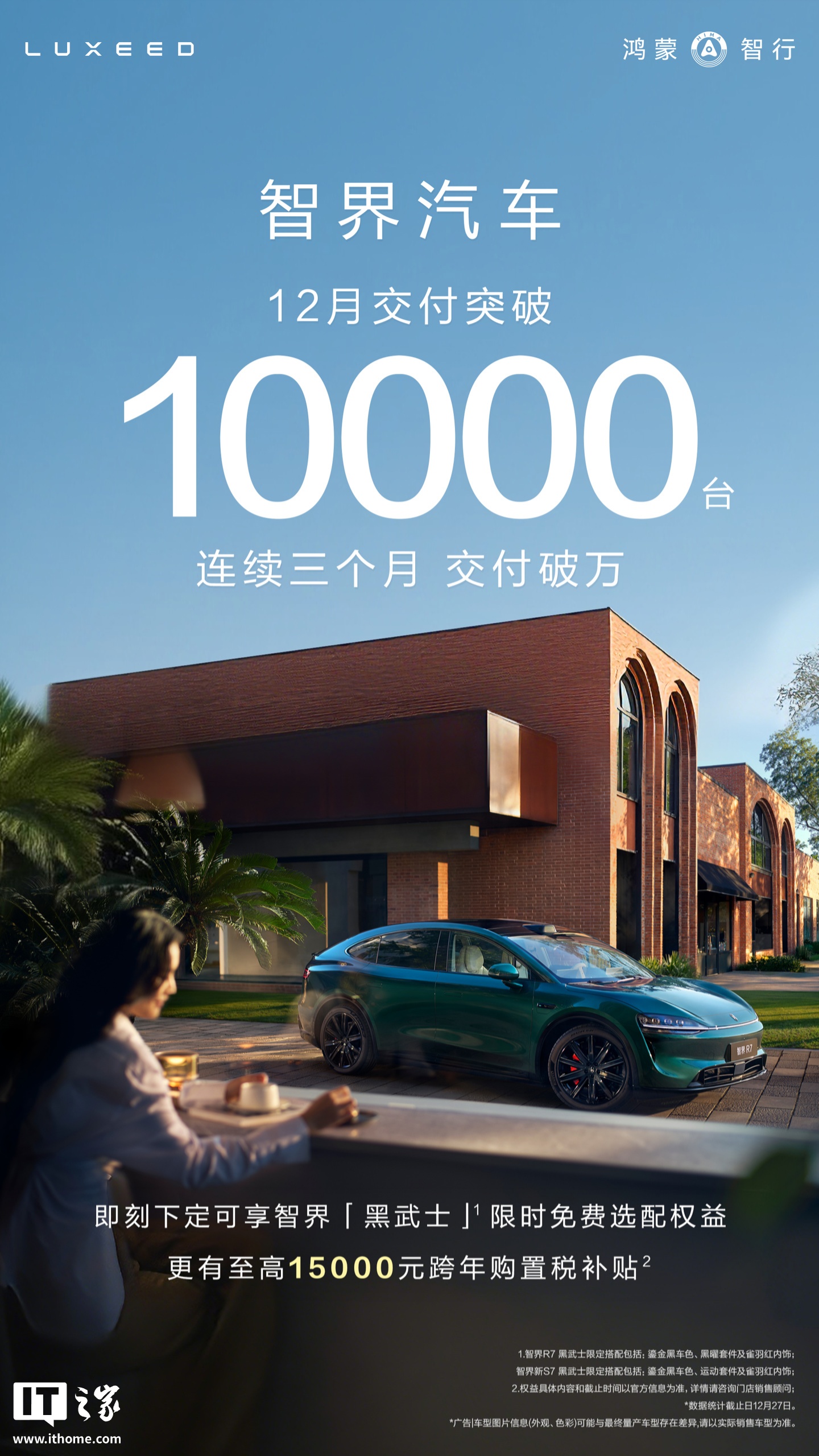 鸿蒙智行智界汽车 12 月交付突破 10000 台，连续 3 个月交付破万