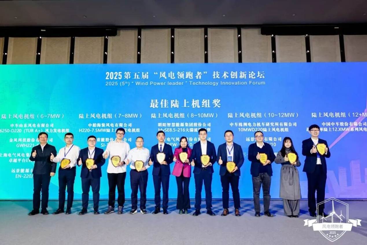 图为电气风电卓越平台EW6.25-220摘获最佳陆上机组奖（6-7MW级）