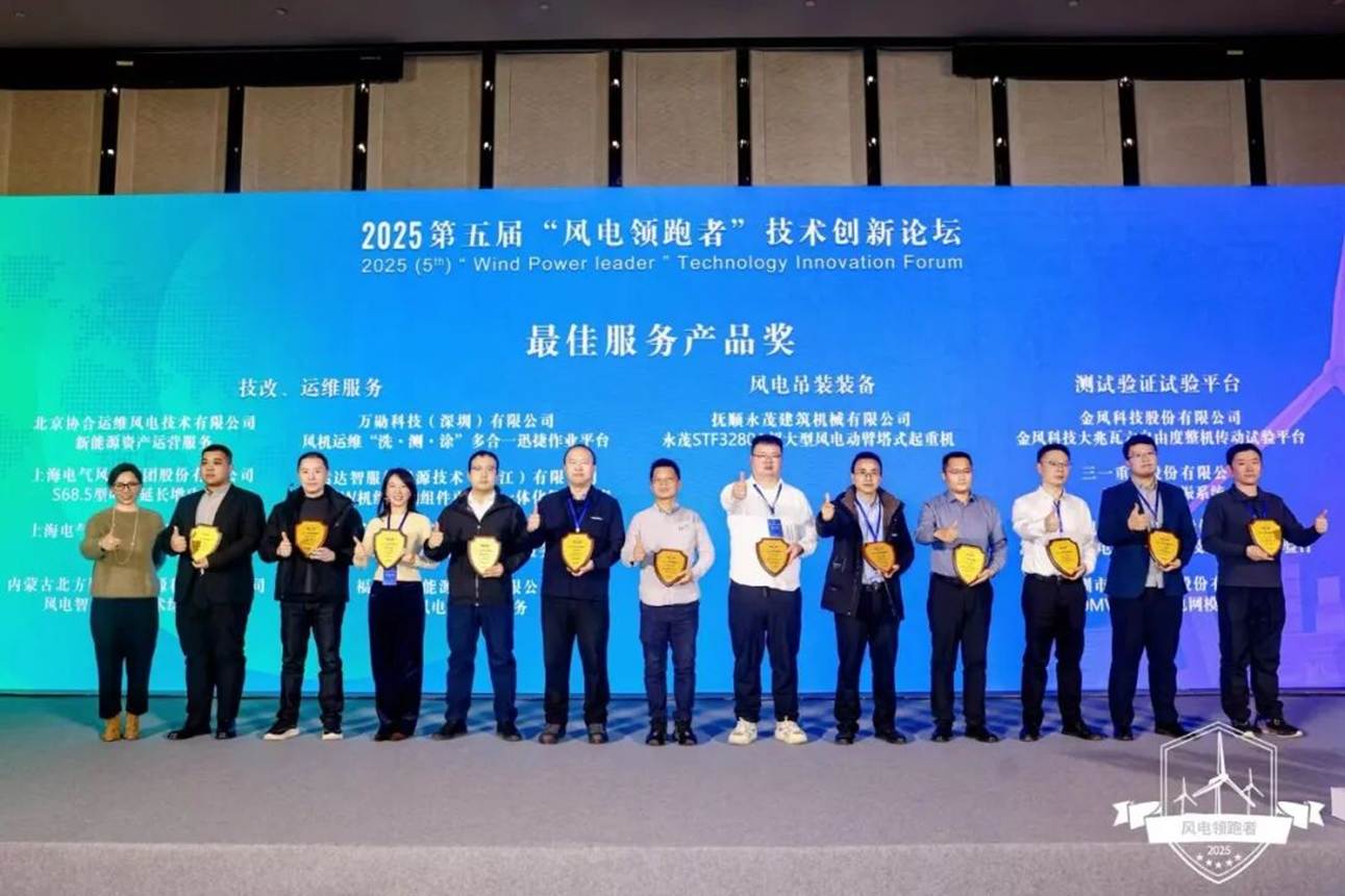 图为电气风电摘获两项最佳服务产品奖（技改、运维服务）