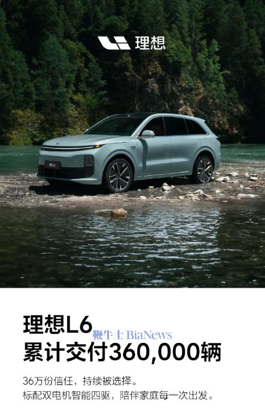 理想L6累计交付突破36万辆，获2025年中大型SUV销量冠军