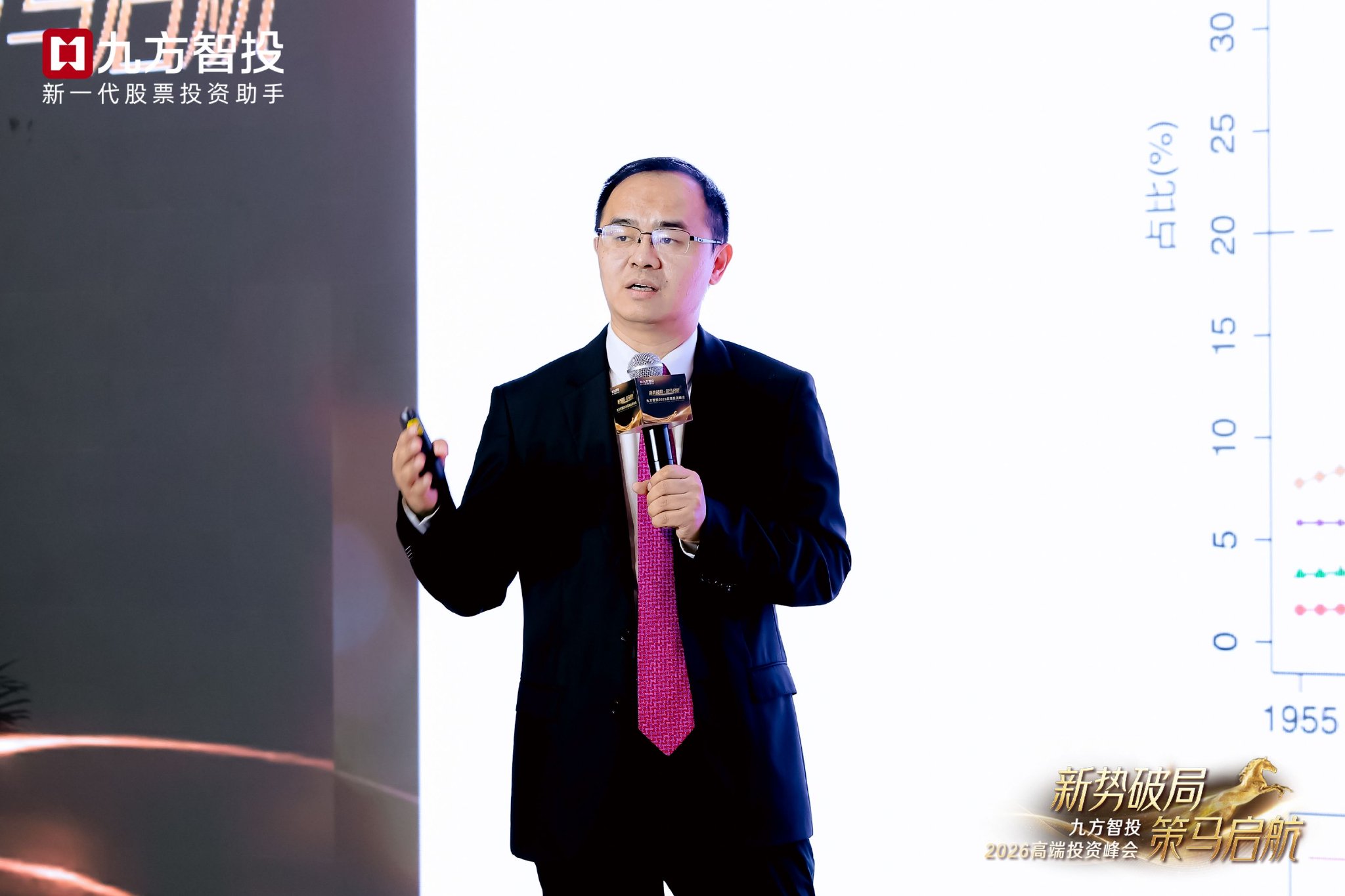 图为九方智投首席经济学家、中国社会科学院世界经济与政治研究所全球宏观经济研究室主任肖立晟发表演讲