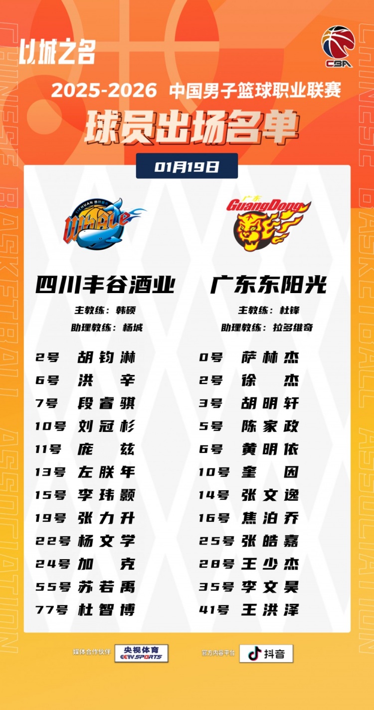 有一队将结束连败！四川VS广东大名单：萨姆纳&杜润旺缺席