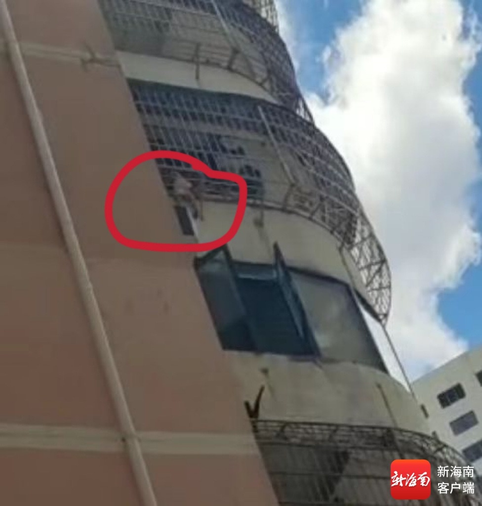 事發時小孩被困防護欄上。影片截圖