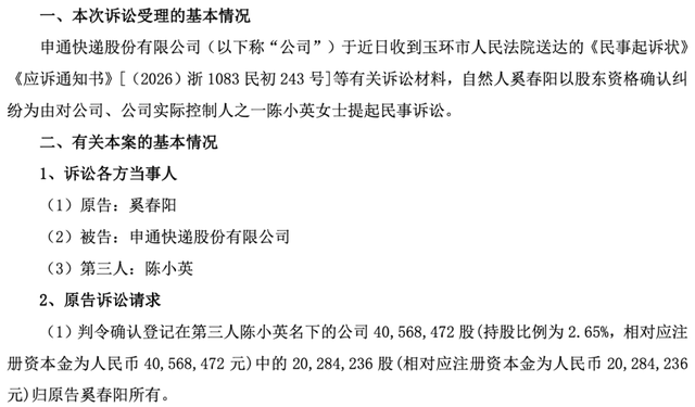 ▲诉讼基本情况 来源：申通快递官网