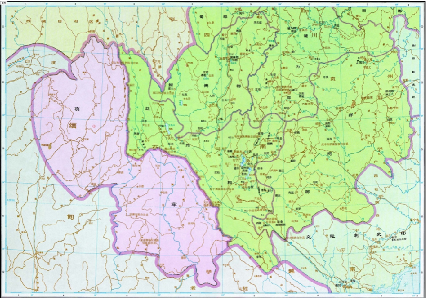 西汉时期益州刺史部南部 哀牢 图源：《中国历史地图集》
