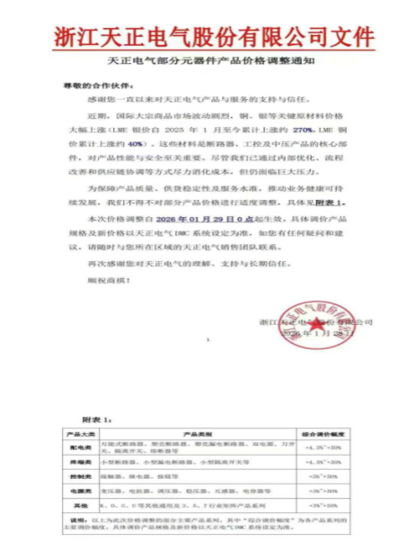 某客户群流出的天正电气涨价通知