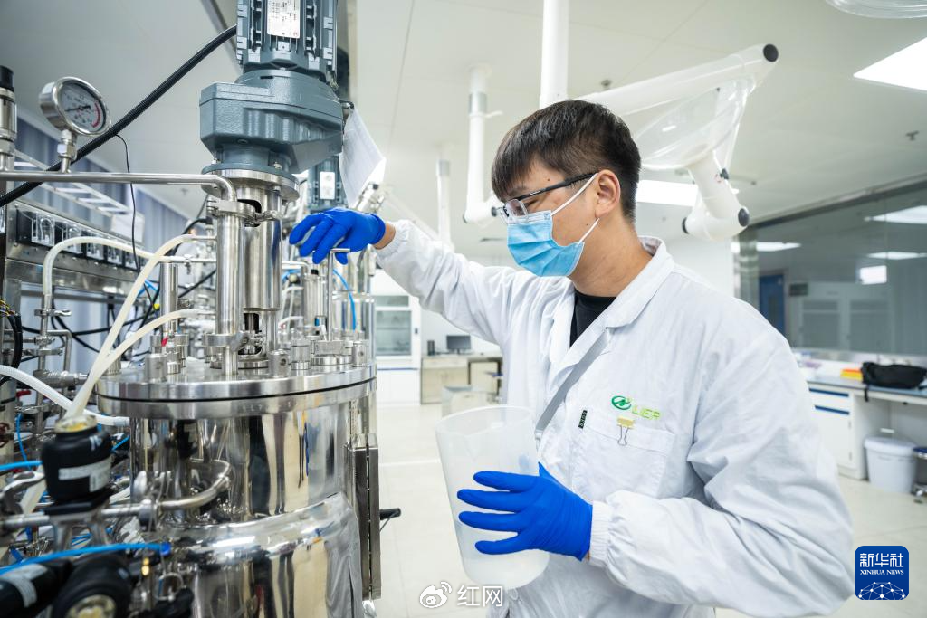​在津市高新区的湖南利尔生物科技有限公司发酵实验室，工作人员进行菌种发酵实验。（图源：新华社）
