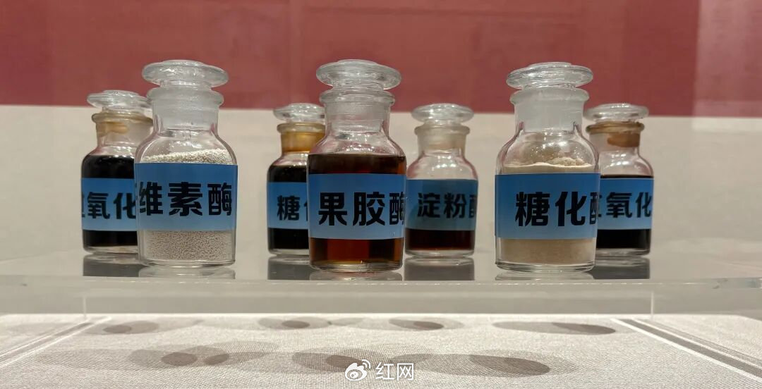 ​津市工业博物馆内，陈列的津市酶制剂厂系列产品。（袁树勋/摄）