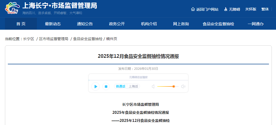 2025年12月食品安全监督抽检情况通报
