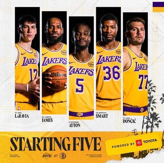 里夫斯复出替补！湖人首发：东契奇、斯玛特、拉拉、詹姆斯、艾顿