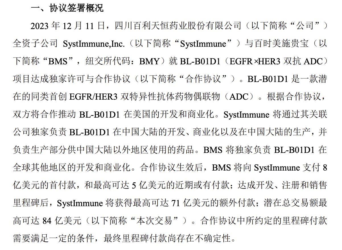 （来源：百利天恒公司公告）