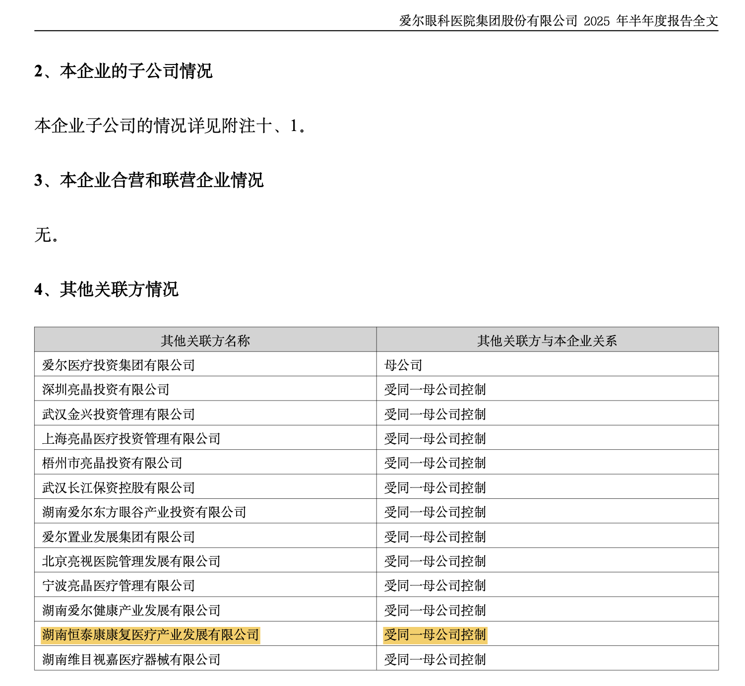 （来源：爱尔眼科2025年半年报）