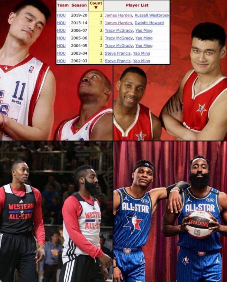 KD申京同进全明星 火箭队史97年以来第五对&比肩姚麦、登威