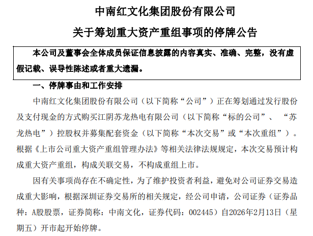 拟重大资产重组！明起停牌