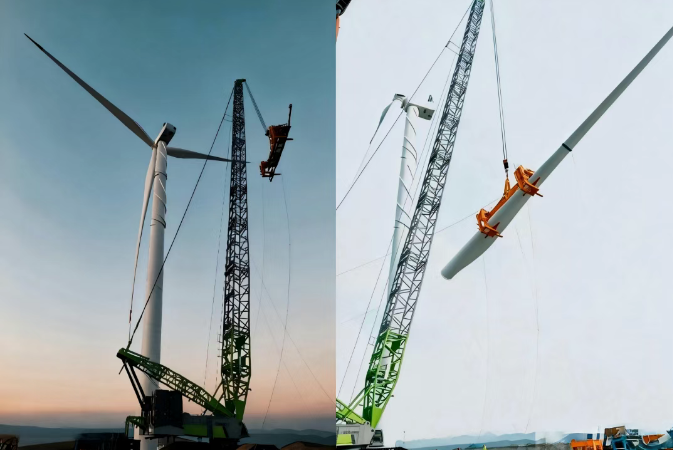 ▲中联重科起重机助力格鲁吉亚在建最大风电项目吊装