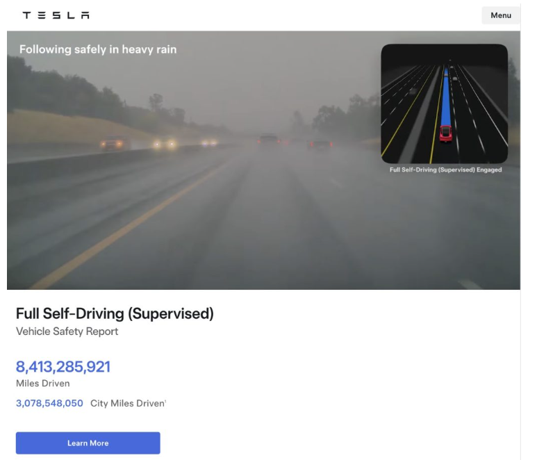 特斯拉FSD车队累计行驶里程突破84亿英里