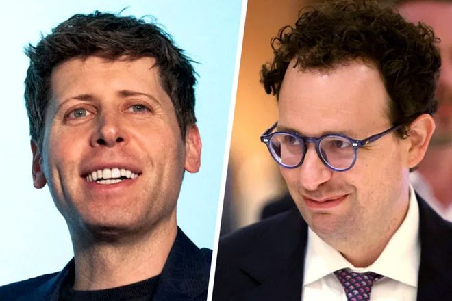 ▲OpenAI首席执行官阿尔特曼（左）与Anthropic公司首席执行官阿莫代