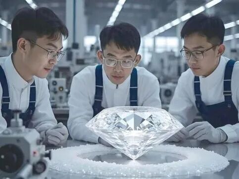 河南力量钻石股份有限公司成功培育出156.47克拉的全球最大人工培育钻石。首席记者 王琼杰 摄
