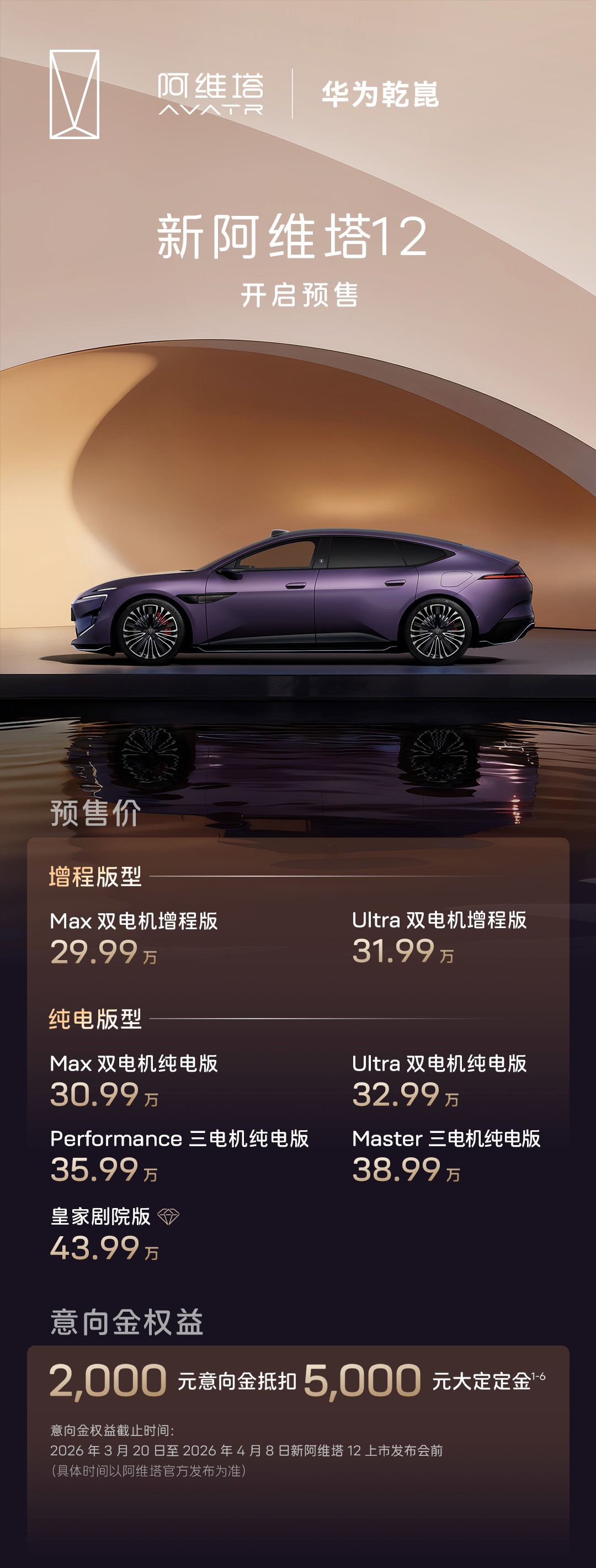 29.99万元起，长安汽车新阿维塔12正式开启预售