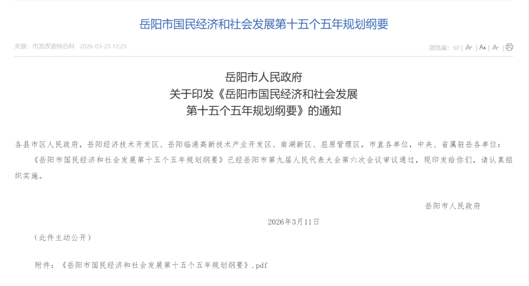 （点击图片查看岳阳“十五五”规划纲要全文）