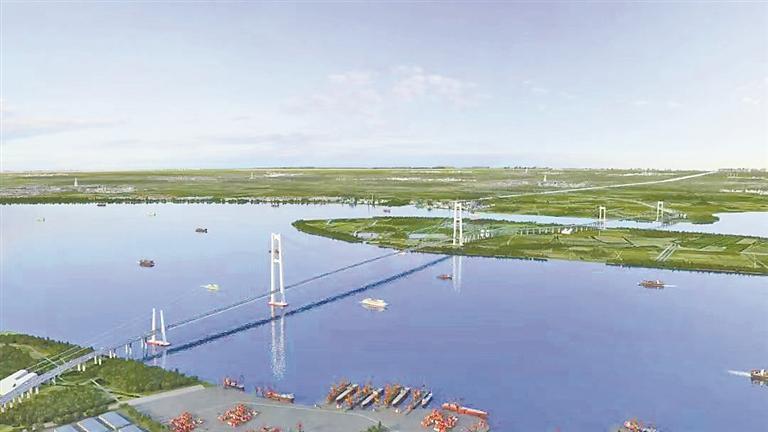 张靖皋长江大桥效果图。 图片由受访单位提供