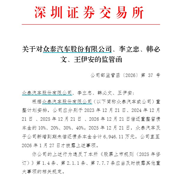 深交所监管函截图