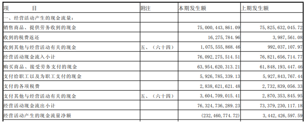 白云山现金流量表，来源：白云山2025年财报