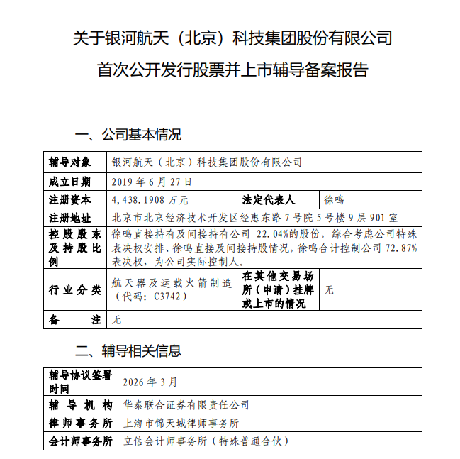 银河航天启动A股IPO辅导：商业航天独角兽加速“上天”