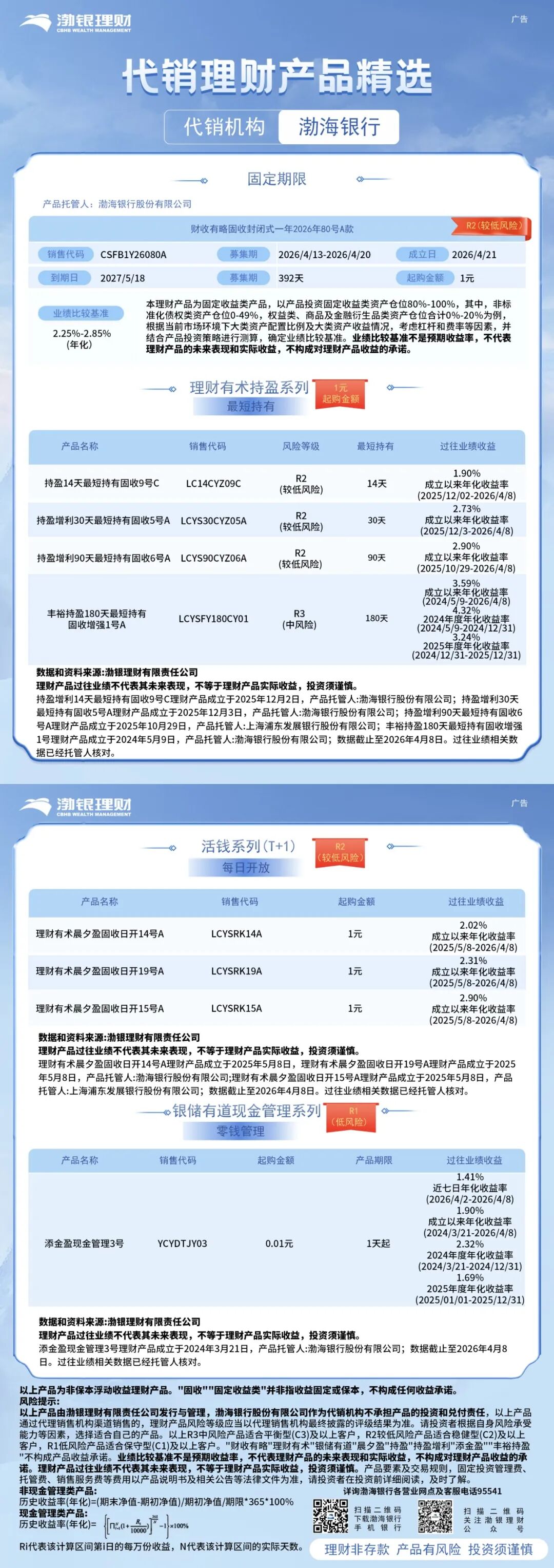 [精选理财]买理财，到渤海，代销理财产品精选