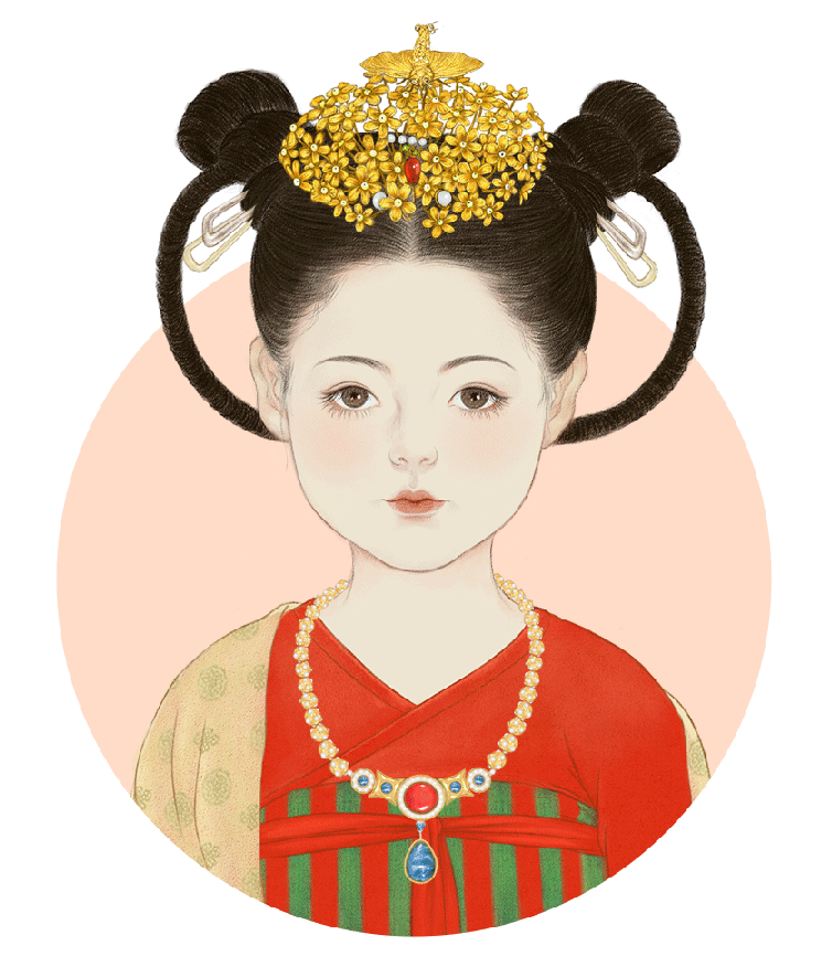 李靜訓妝束複原（圖源：清華大學出版社《中國妝束：大唐女兒行（第二版）》）