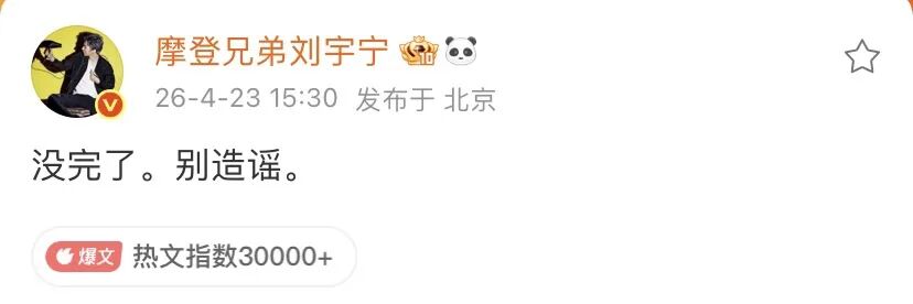 刘宇宁六字硬刚绯闻：“没完了。别造谣。”
