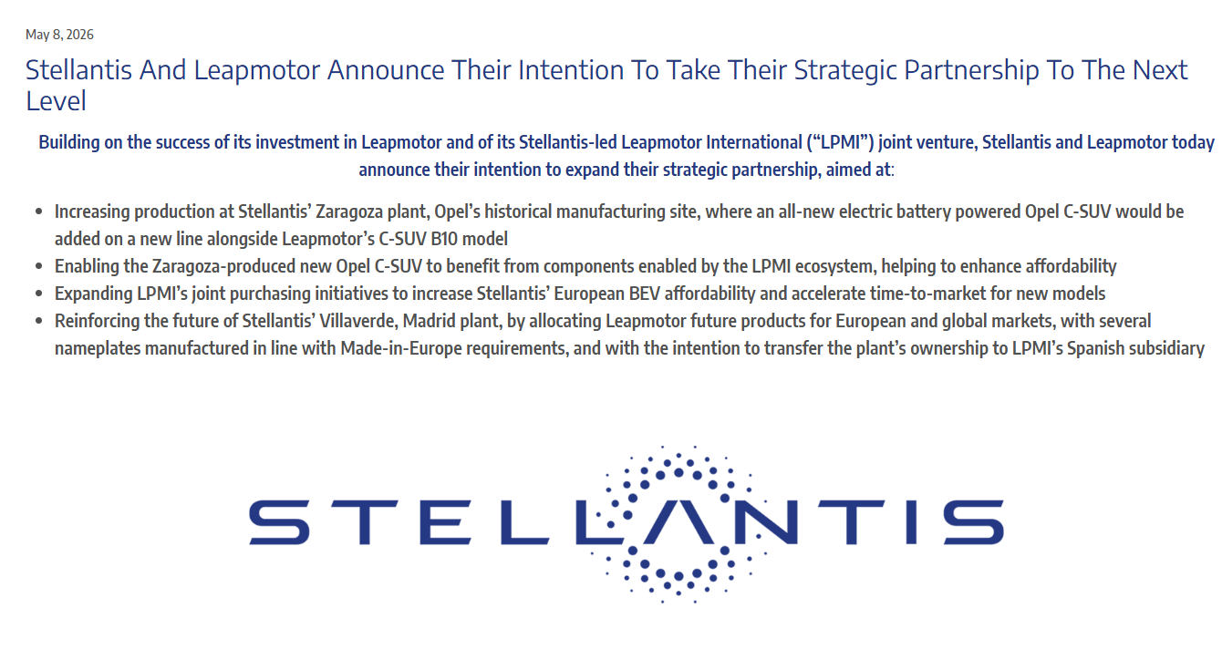 Stellantis 与零跑汽车扩大战略合作伙伴关系：欧洲工厂扩产，中国供应链赋能