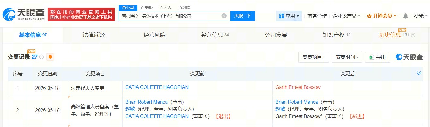 阿尔特拉半导体公司发生高管变更
