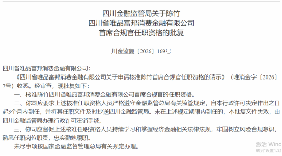 这家消金首席合规官任职获批，创始元老扛起合规重担