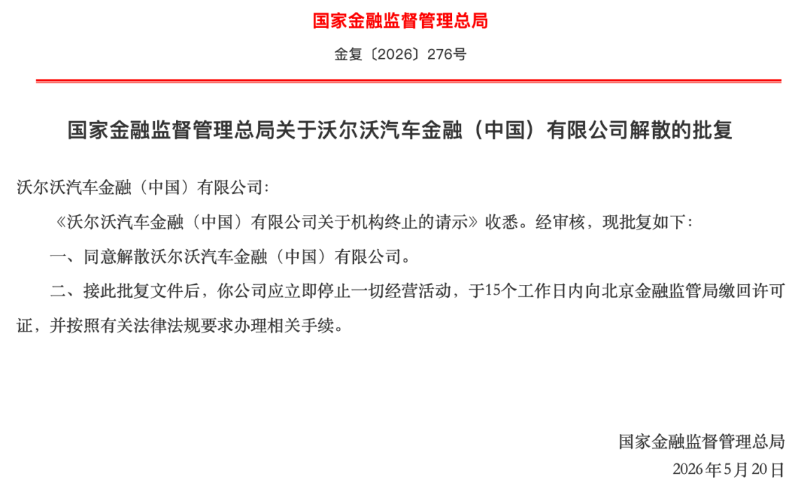 持牌汽金公司缩减至23家 沃尔沃汽金成行业第二家退市机构