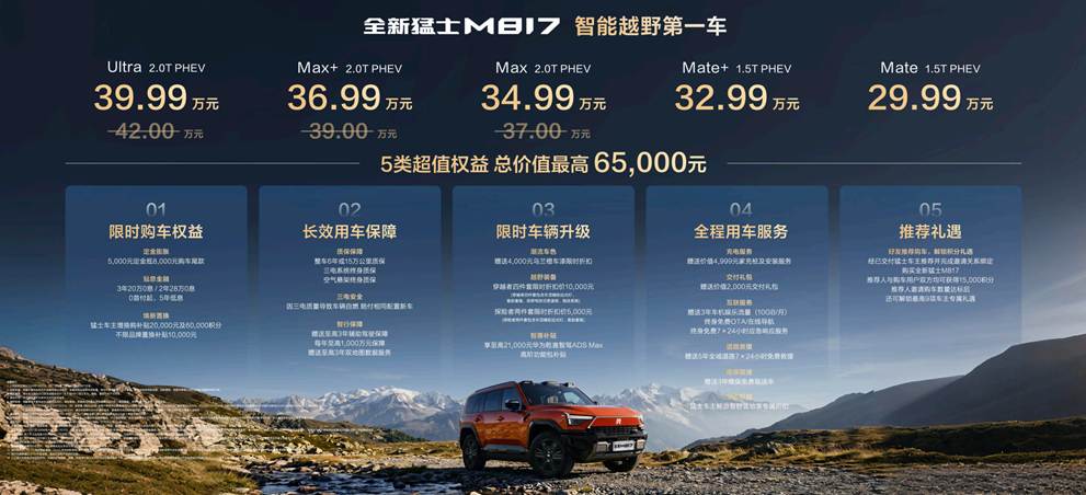 华为乾崑加持，全新猛士M817正式上市，售价29.99万元起！