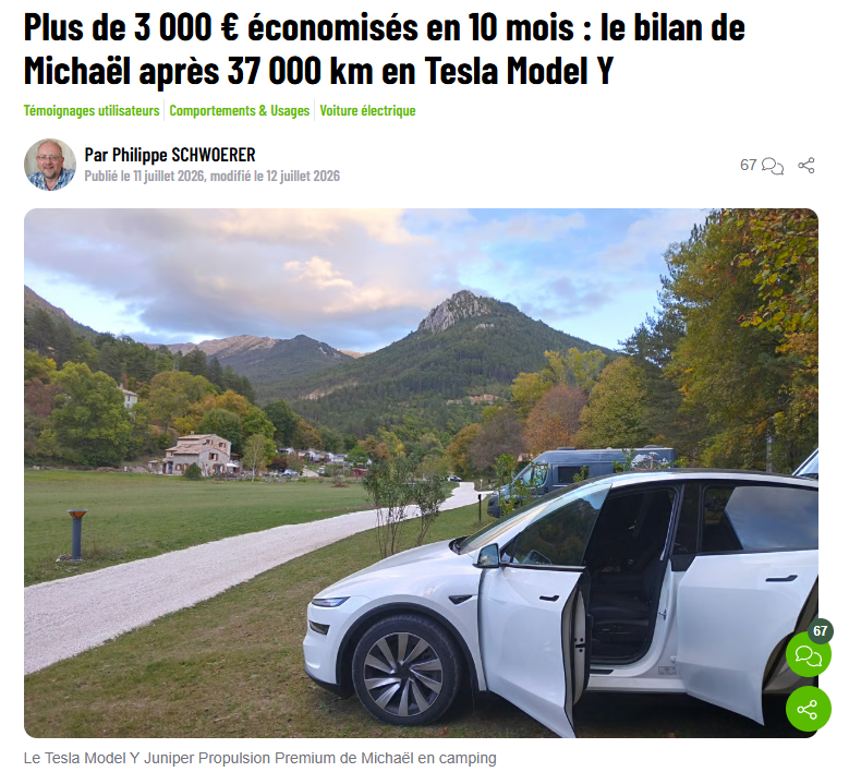 特斯拉车主：开 Model Y  10 个月 3.7 万公里、比油车节省超 2.46 万元！
