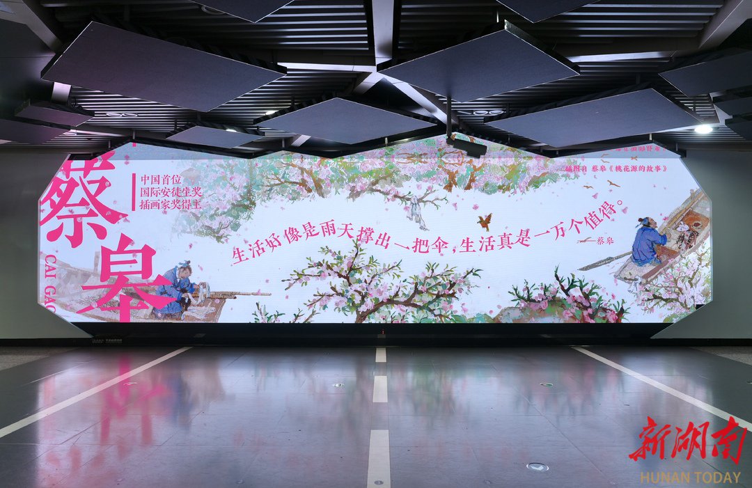 8月6日，長沙地鐵4號線湖南大學站，巨幅電子屏展示蔡皋主題海報。湖南日報全媒體見習記者 熊泉 攝