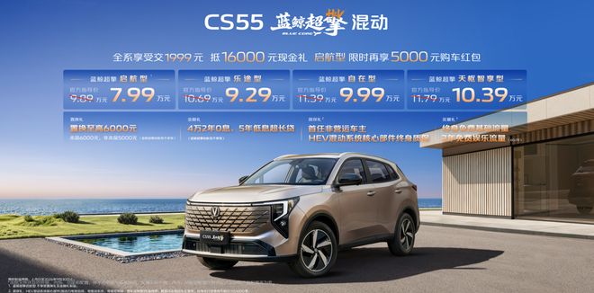 长安第四代CS55PLUS蓝鲸超擎混动车型上市，限时7.99万元起